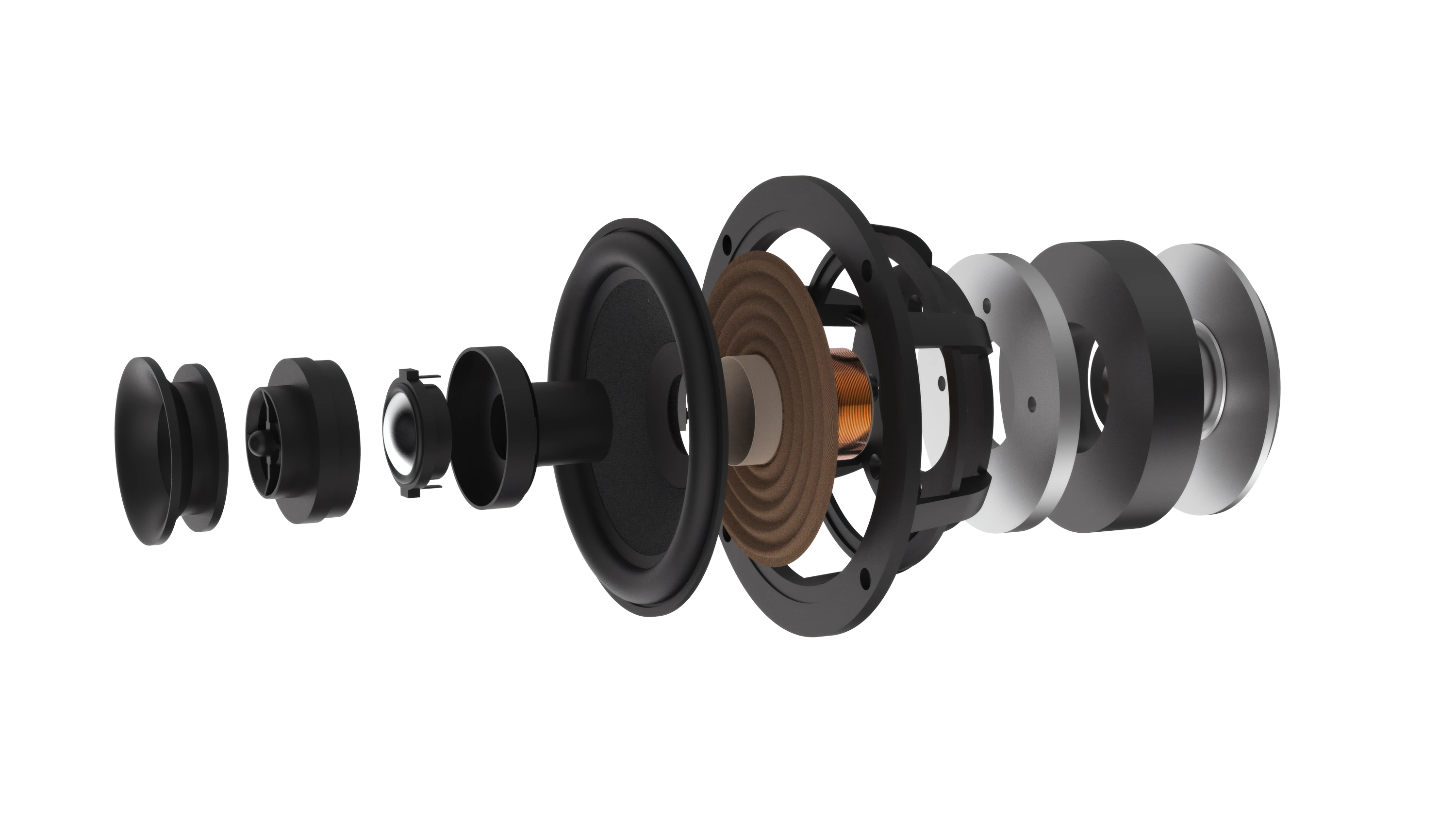Exploded view of a coaxial loudspeaker driver
