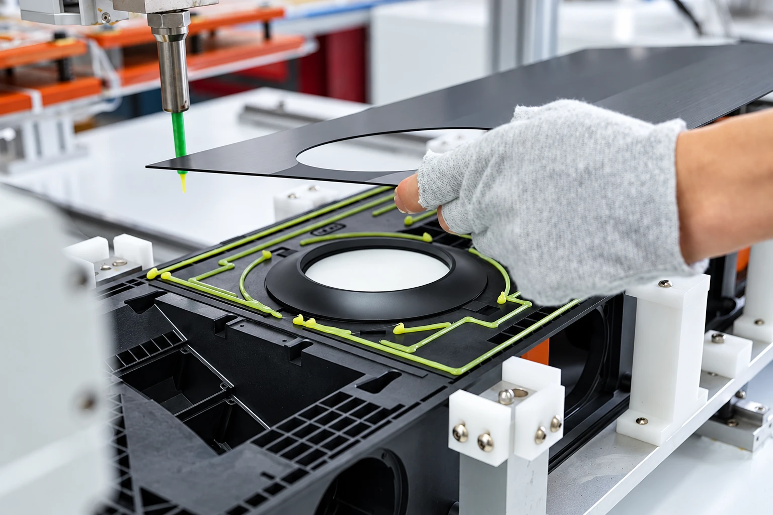 Molded speaker enclosure on an assembly fixture