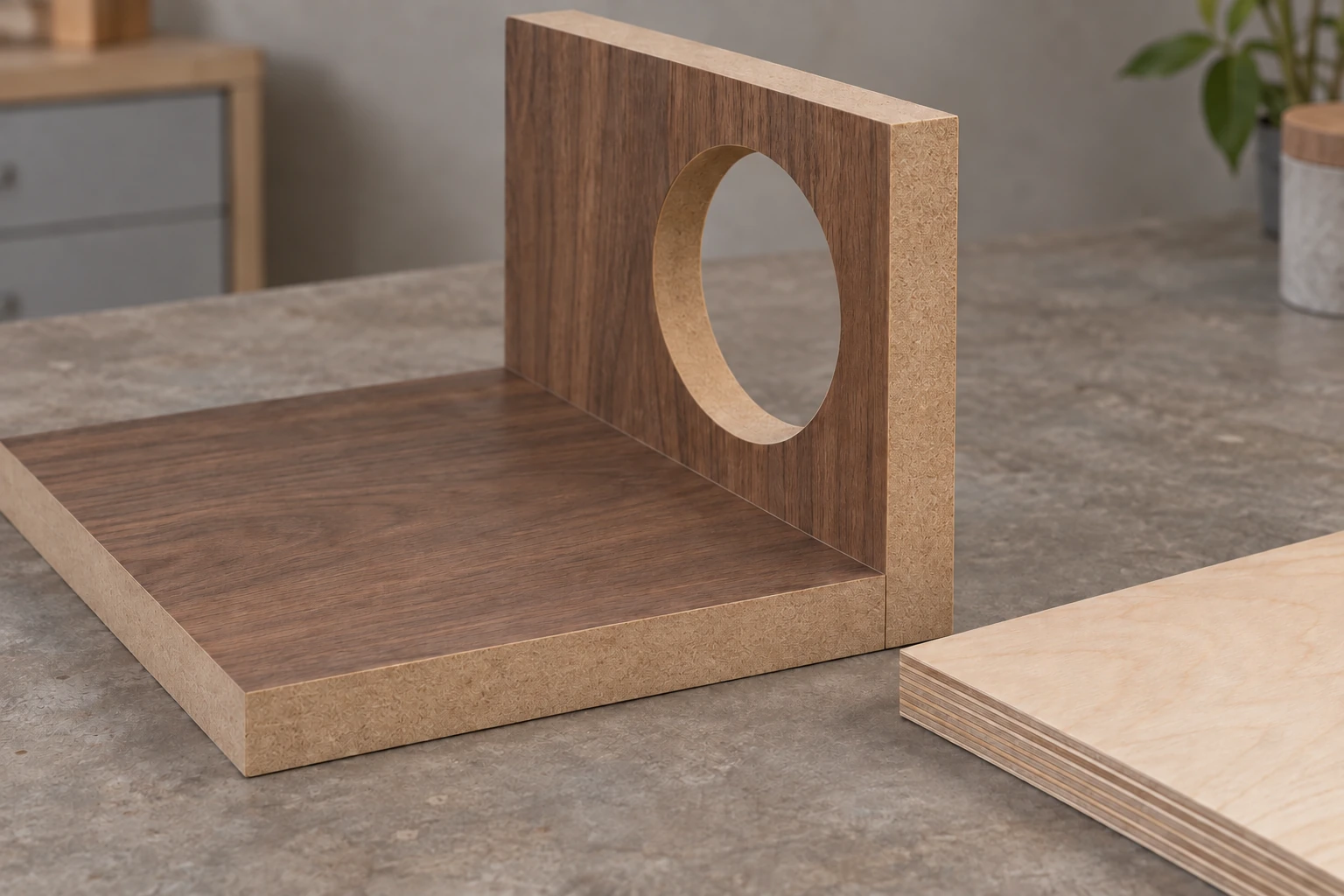 Machined MDF and veneered panels for a speaker cabinet