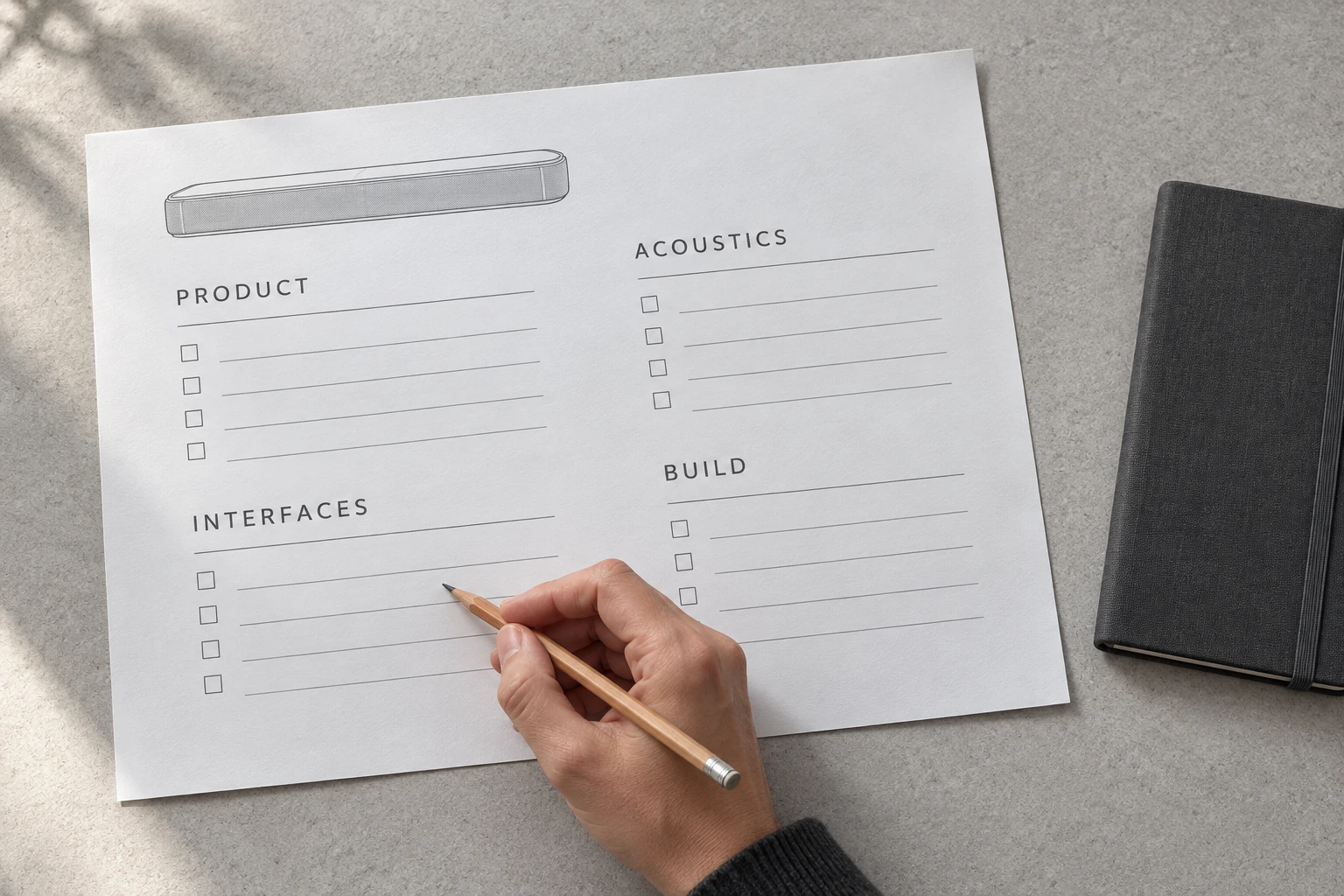 Product requirement checklist being completed