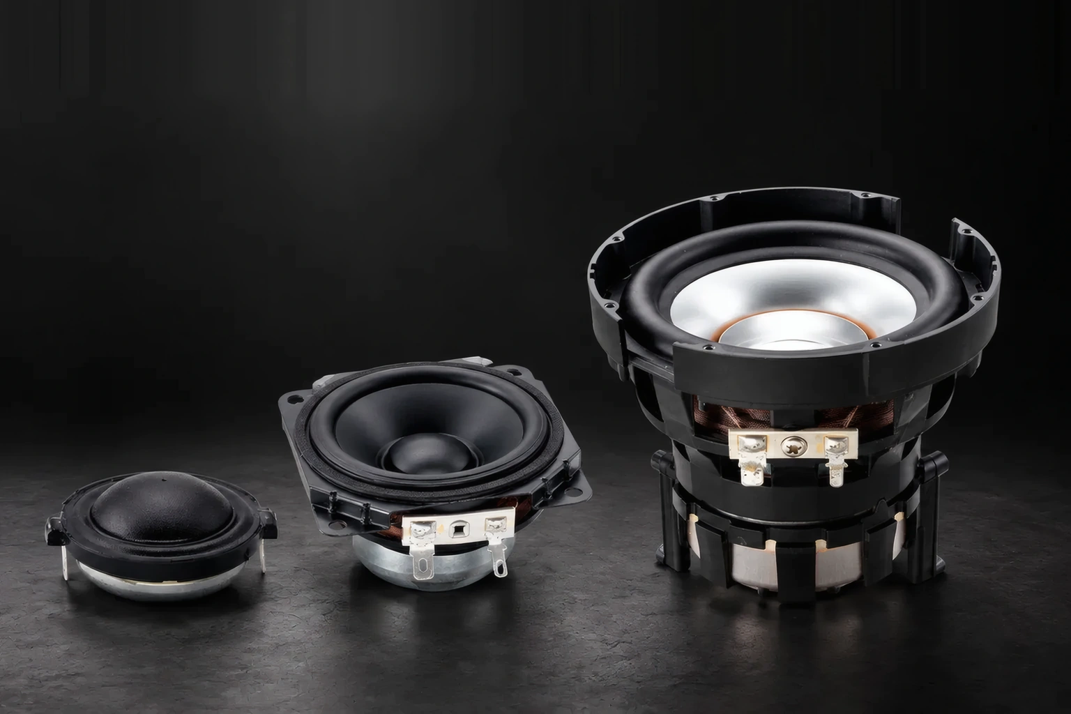 Tweeter, midrange driver and woofer developed in-house